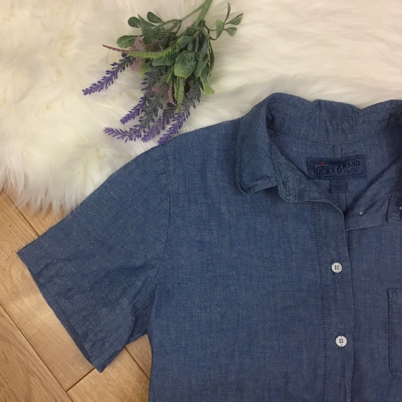 Lucky Brand Holly Glen Chambray Button Up Tied Top - Picture 4 of 8